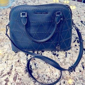 Michael Kors navy blue purse with black embezzlement never used 10 x 13